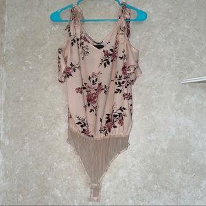 Pink Floral Cold Shoulder Bodysuit